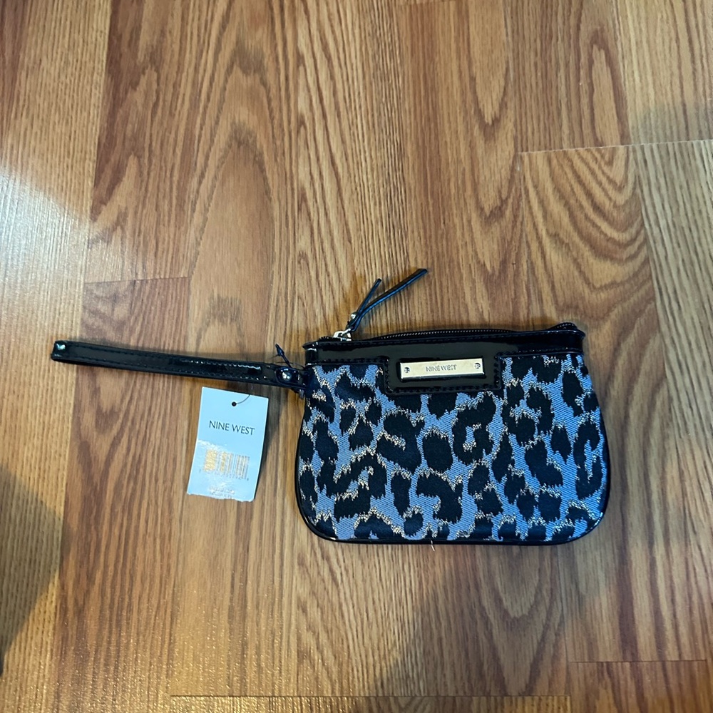 Nine West Black and Silver Animal Print Wristlet